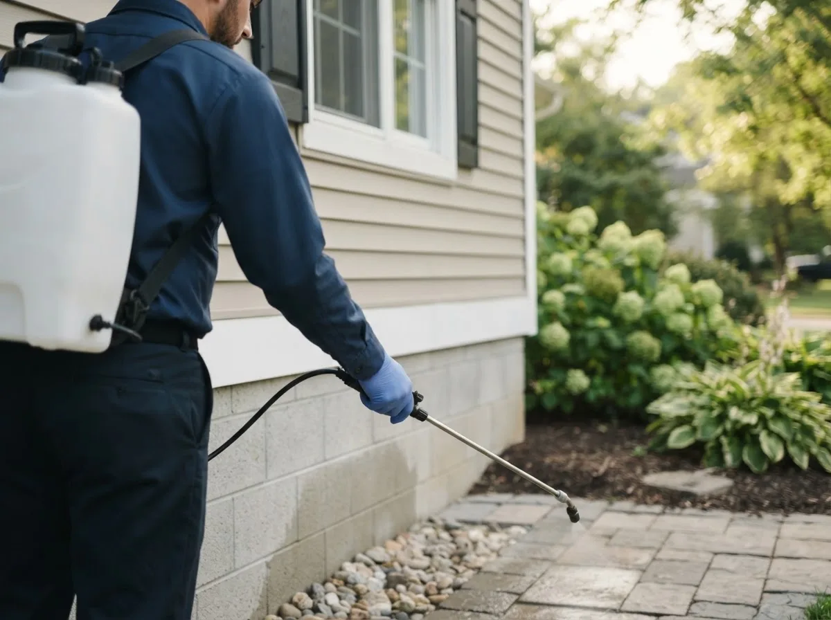 Pest control technician inspecting a home in Rixford, PA
